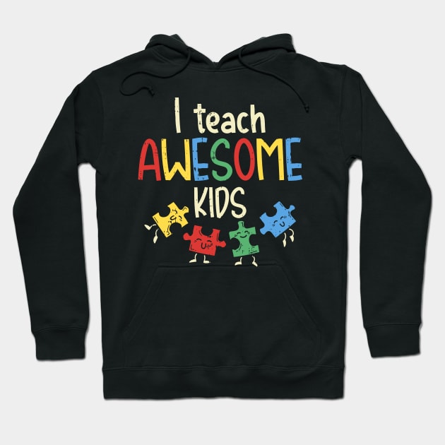 I Teach Awesome Kids Shirt Autism Awareness Puzzle Teacher Hoodie by woodsqhn1